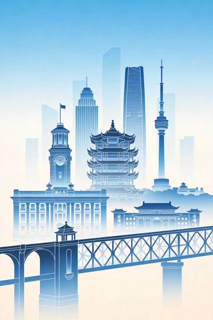 Wuhan City Flat Vector Illustration