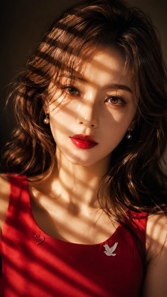 East Asian Woman in Red Dress Close-Up