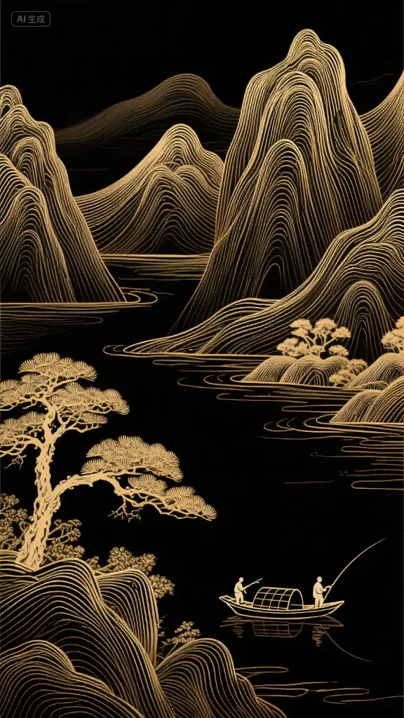 金色线条插画