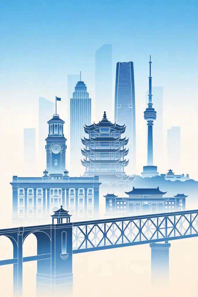 武汉城市扁平矢量插画